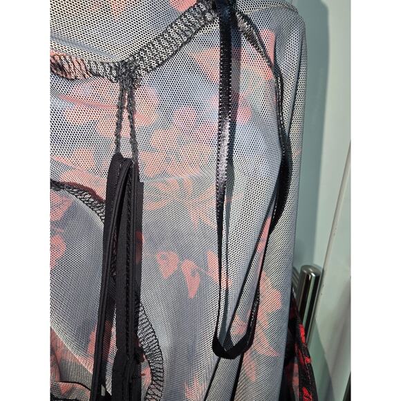 Tahari Floral Mesh Bodysuit With Built-In Tank Black/Red Size L - Picture 15 of 16